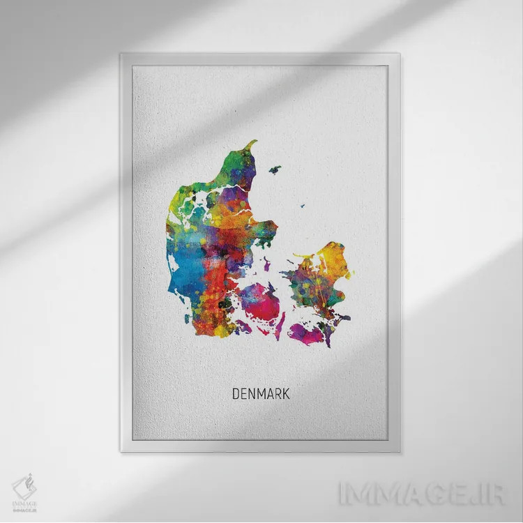 تابلو دکوراتیو نقشه دانمارک اثر مایکل تامپست - نمای قابدار سفید