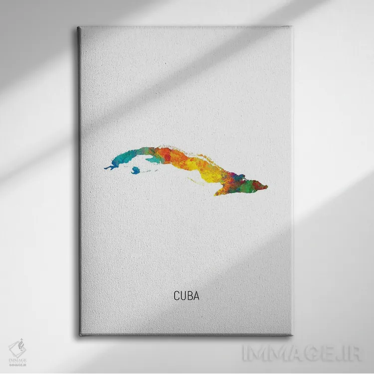 تابلو دکوراتیو نقشه کوبا اثر مایکل تامپست - نمای روبهرو روی دیوار