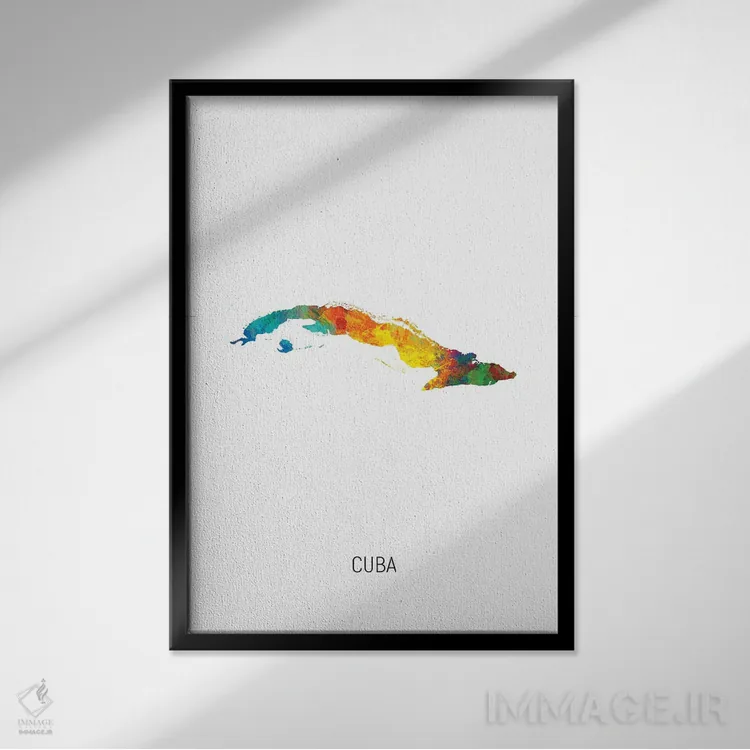 تابلو دکوراتیو نقشه کوبا اثر مایکل تامپست - نمای قابدار مشکی