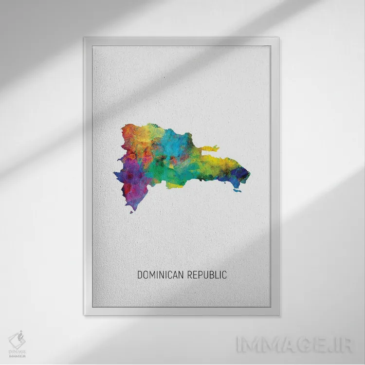 تابلو دکوراتیو نقشه جمهوری دومینیکن اثر مایکل تامپست - نمای قابدار سفید