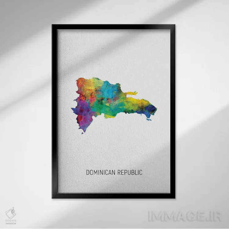 تابلو دکوراتیو نقشه جمهوری دومینیکن اثر مایکل تامپست - نمای قابدار مشکی