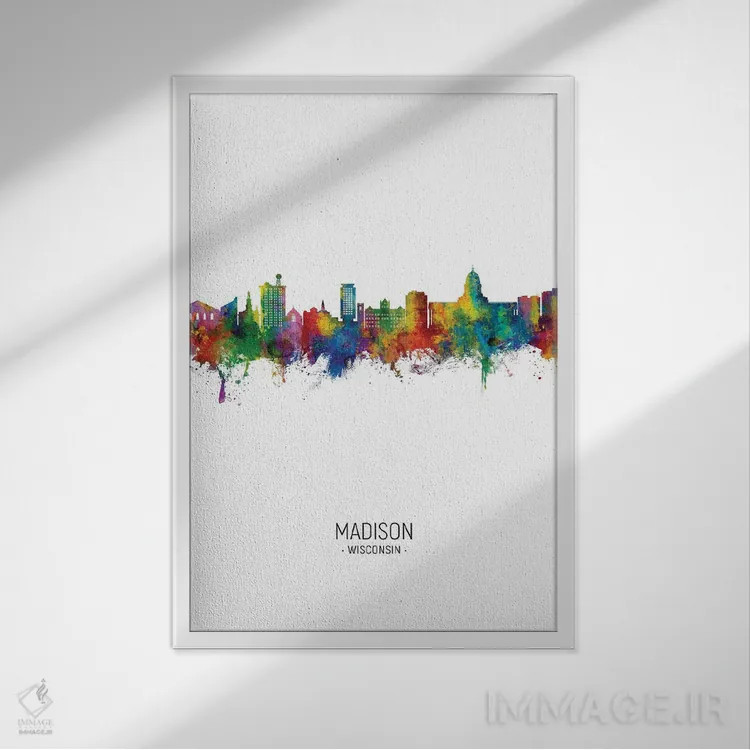 تابلو دکوراتیو نمای عمودی خط افق مدیسون دوم، ویسکانسین اثر مایکل تامپست - نمای قابدار سفید