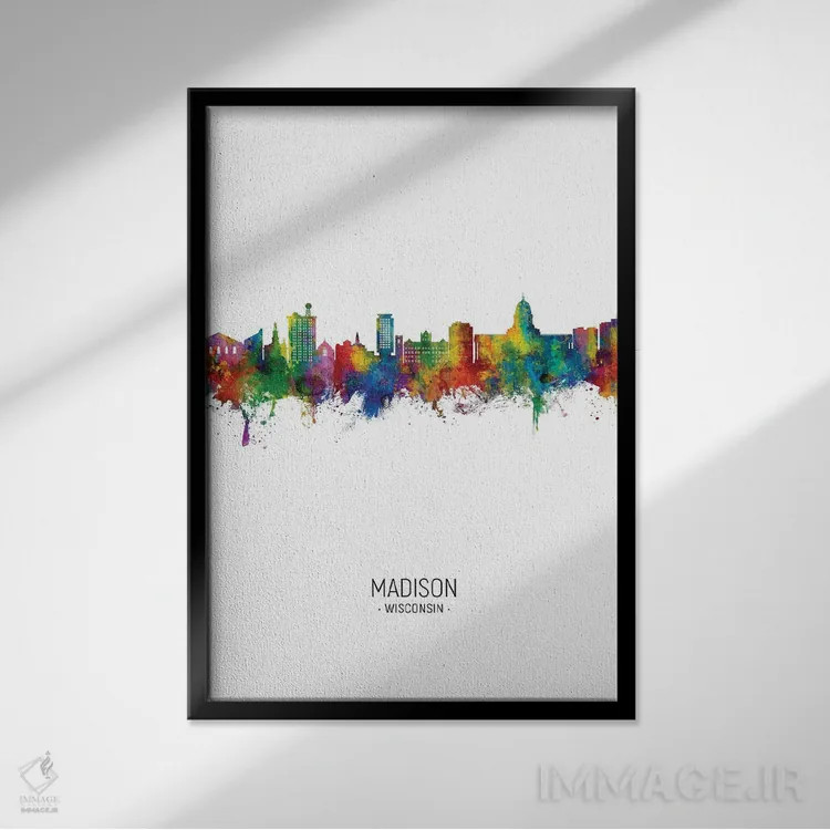 تابلو دکوراتیو نمای عمودی خط افق مدیسون دوم، ویسکانسین اثر مایکل تامپست - نمای قابدار مشکی