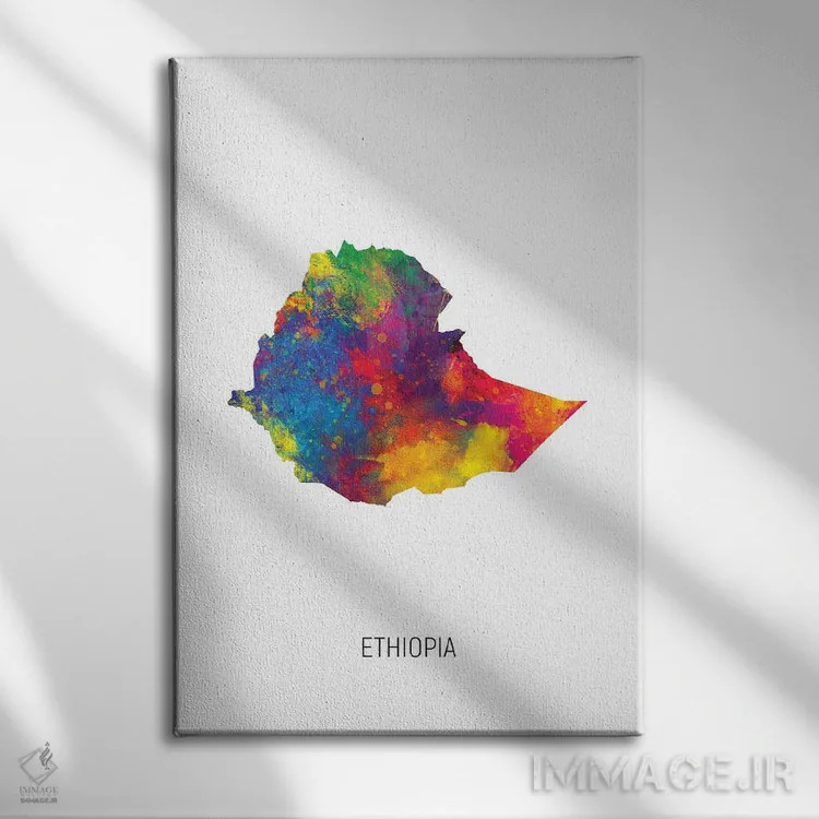 تابلو دکوراتیو نقشه اتیوپی اثر مایکل تامپست - نمای روبهرو روی دیوار