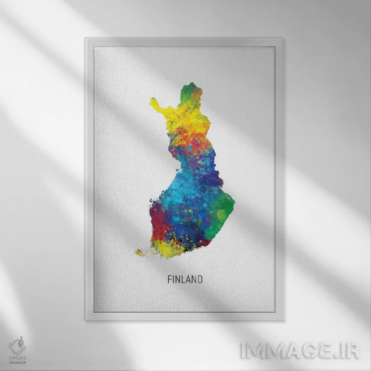 تابلو دکوراتیو نقشه فنلاند اثر مایکل تامپست - نمای قابدار سفید