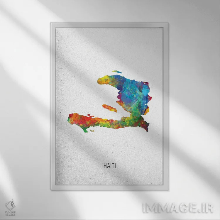 تابلو دکوراتیو نقشه هائیتی اثر مایکل تامپست - نمای قابدار سفید