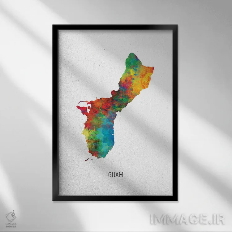 تابلو دکوراتیو نقشه گوآم اثر مایکل تامپست - نمای قابدار مشکی