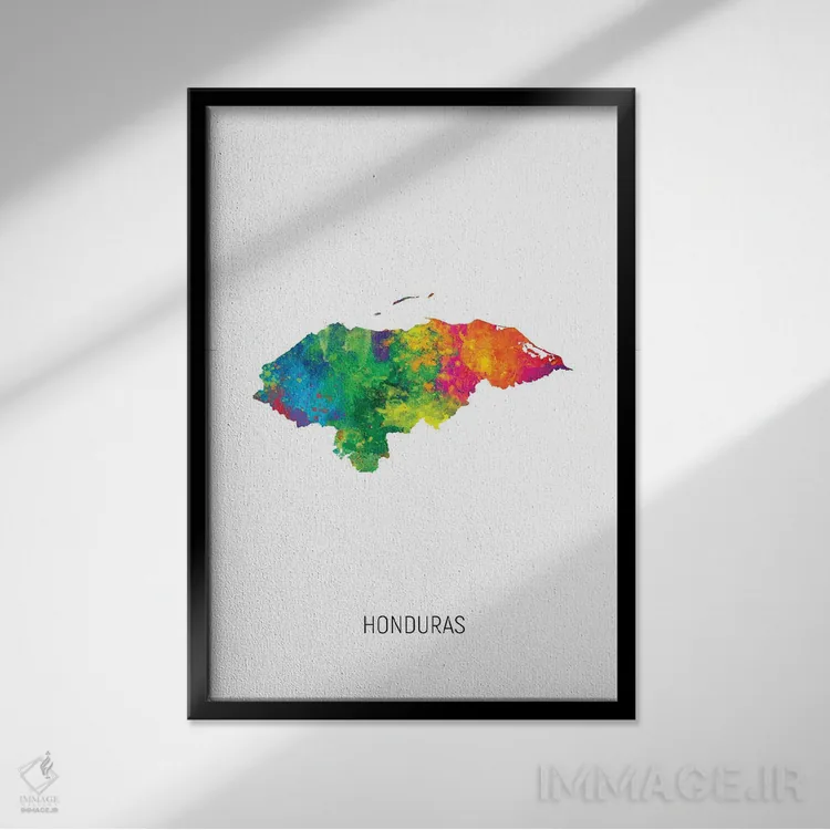 تابلو دکوراتیو نقشه هندوراس اثر مایکل تامپست - نمای قابدار مشکی