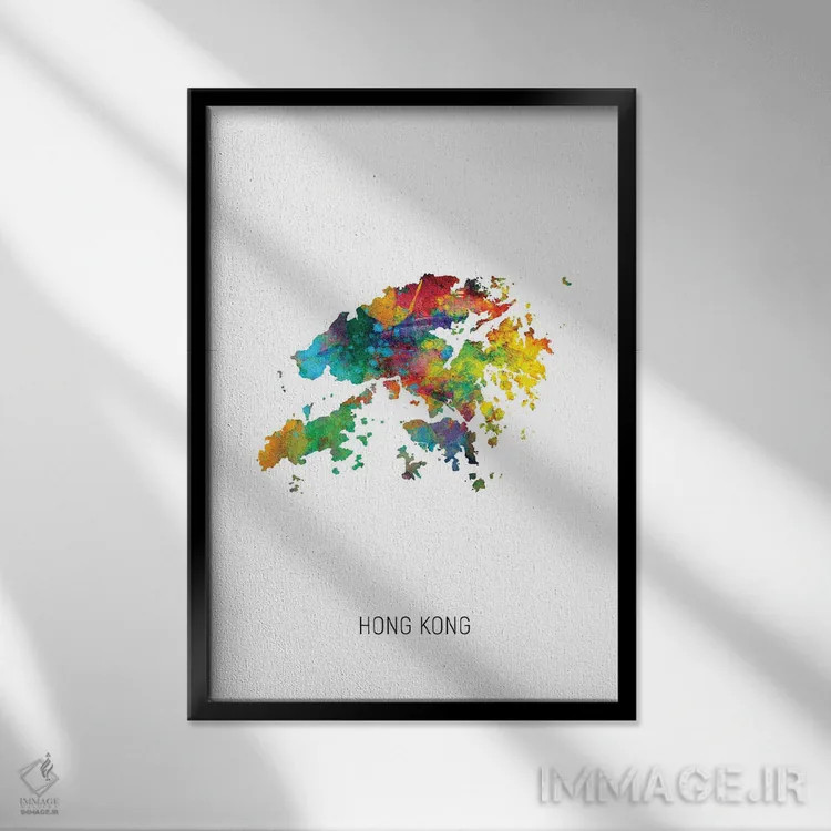 تابلو دکوراتیو نقشه هنگ کنگ اثر مایکل تامپست - نمای قابدار مشکی