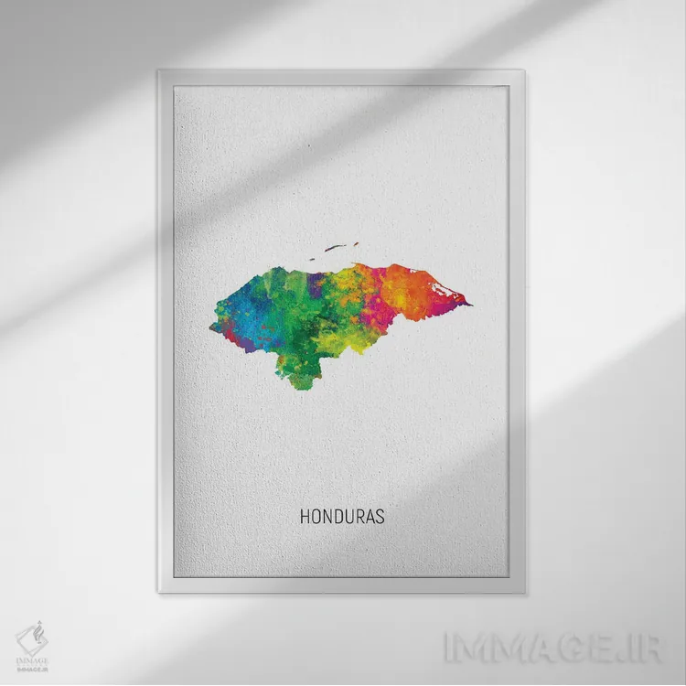 تابلو دکوراتیو نقشه هندوراس اثر مایکل تامپست - نمای قابدار سفید