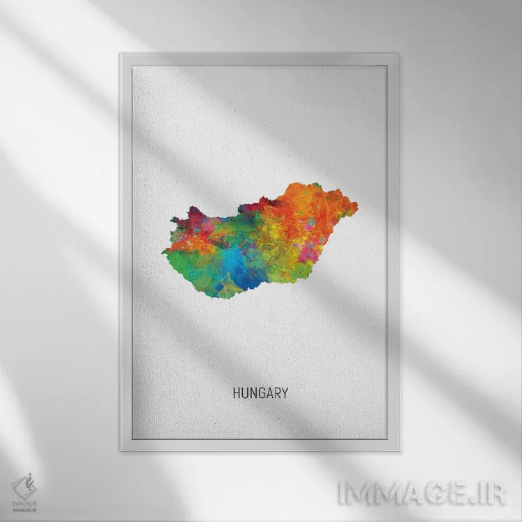 تابلو دکوراتیو نقشه مجارستان اثر مایکل تامپست - نمای قابدار سفید