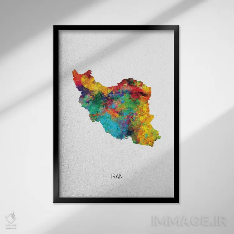 تابلو دکوراتیو نقشه ایران اثر مایکل تامپست - نمای قابدار مشکی