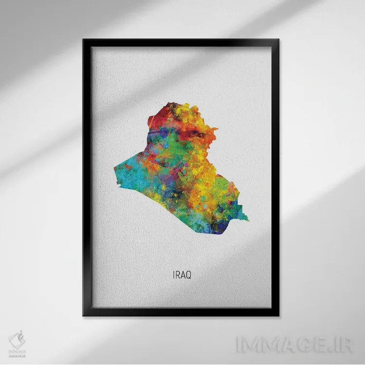 تابلو دکوراتیو نقشه عراق اثر مایکل تامپست - نمای قابدار مشکی