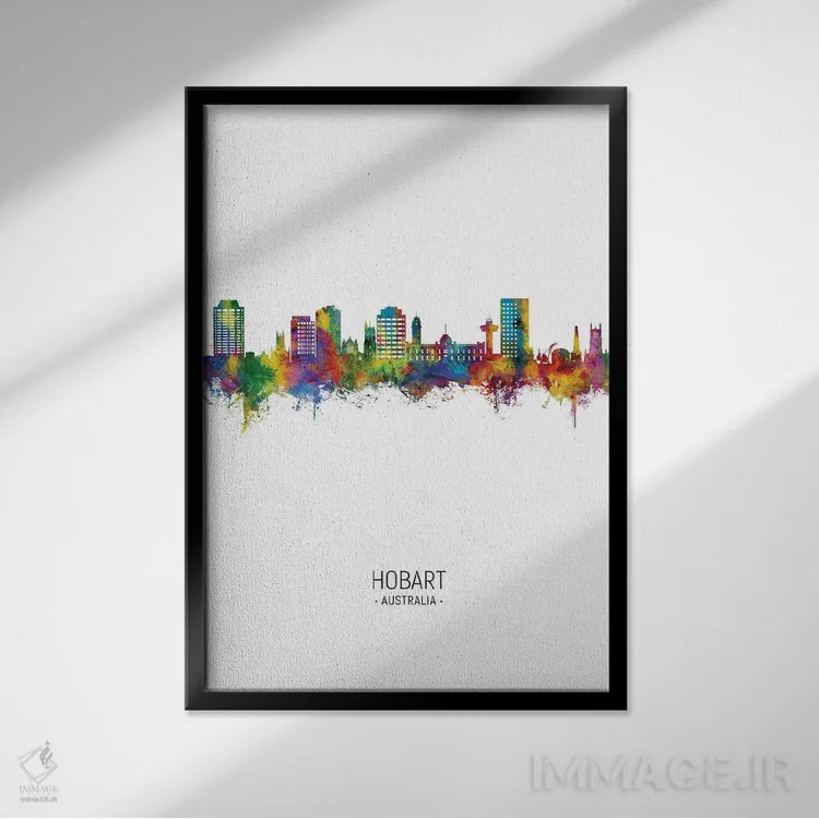 تابلو دکوراتیو نمای عمودی خط افق هوبارت، استرالیا اثر مایکل تامپست - نمای قابدار مشکی