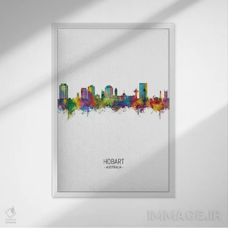 تابلو دکوراتیو نمای عمودی خط افق هوبارت، استرالیا اثر مایکل تامپست - نمای قابدار سفید