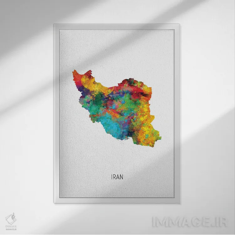 تابلو دکوراتیو نقشه ایران اثر مایکل تامپست - نمای قابدار سفید
