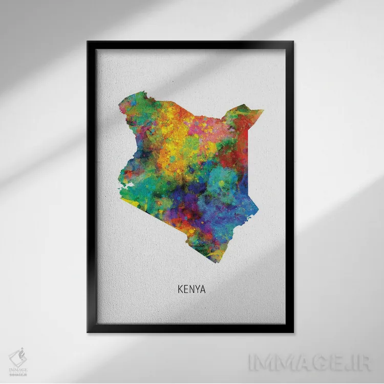 تابلو دکوراتیو نقشه کنیا اثر مایکل تامپست - نمای قابدار مشکی