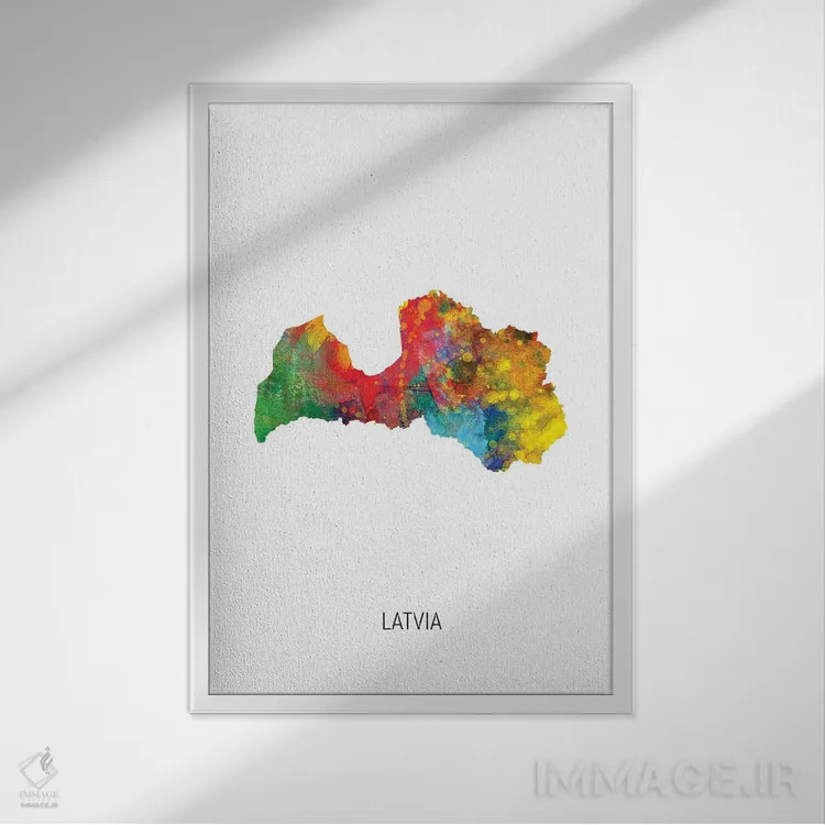 تابلو دکوراتیو نقشه لتونی اثر مایکل تامپست - نمای قابدار سفید