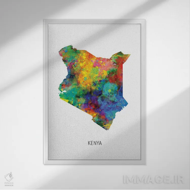تابلو دکوراتیو نقشه کنیا اثر مایکل تامپست - نمای قابدار سفید