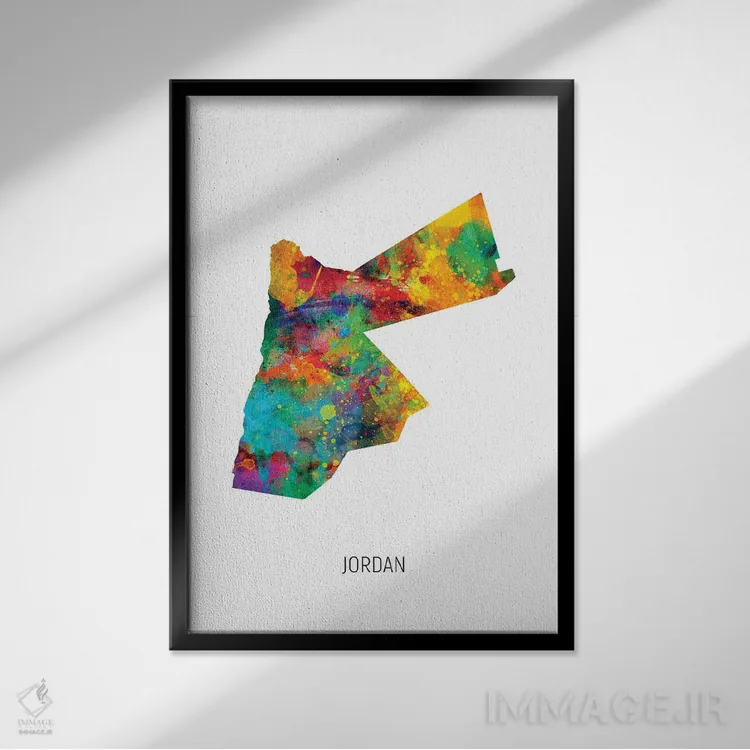 تابلو دکوراتیو نقشه اردن اثر مایکل تامپست - نمای قابدار مشکی
