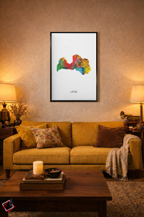 تابلو دکوراتیو نقشه لتونی اثر مایکل تامپست - D4B