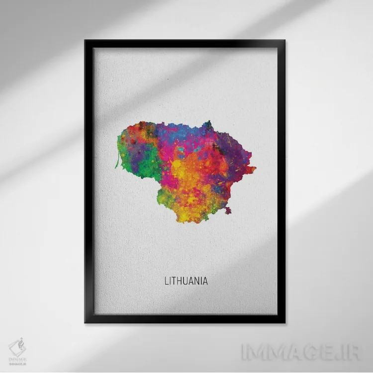 تابلو دکوراتیو نقشه لیتوانی اثر مایکل تامپست - نمای قابدار مشکی
