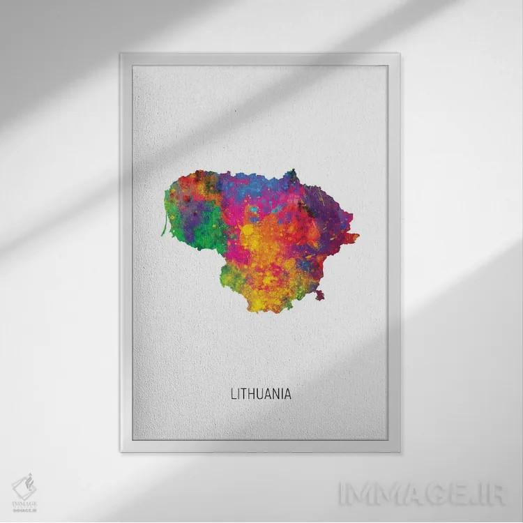 تابلو دکوراتیو نقشه لیتوانی اثر مایکل تامپست - نمای قابدار سفید