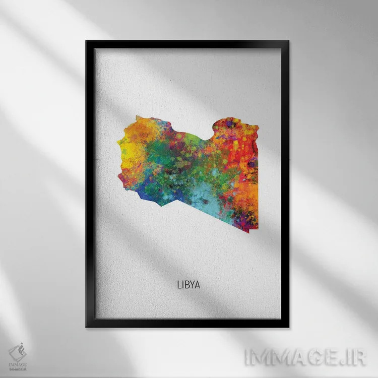 تابلو دکوراتیو نقشه لیبی اثر مایکل تامپست - نمای قابدار مشکی