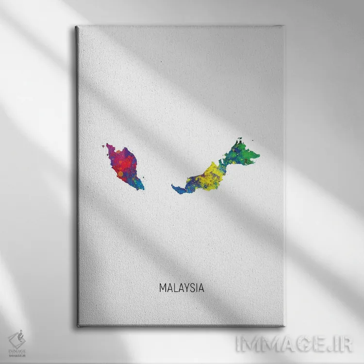 تابلو دکوراتیو نقشه مالزی اثر مایکل تامپست - نمای روبهرو روی دیوار