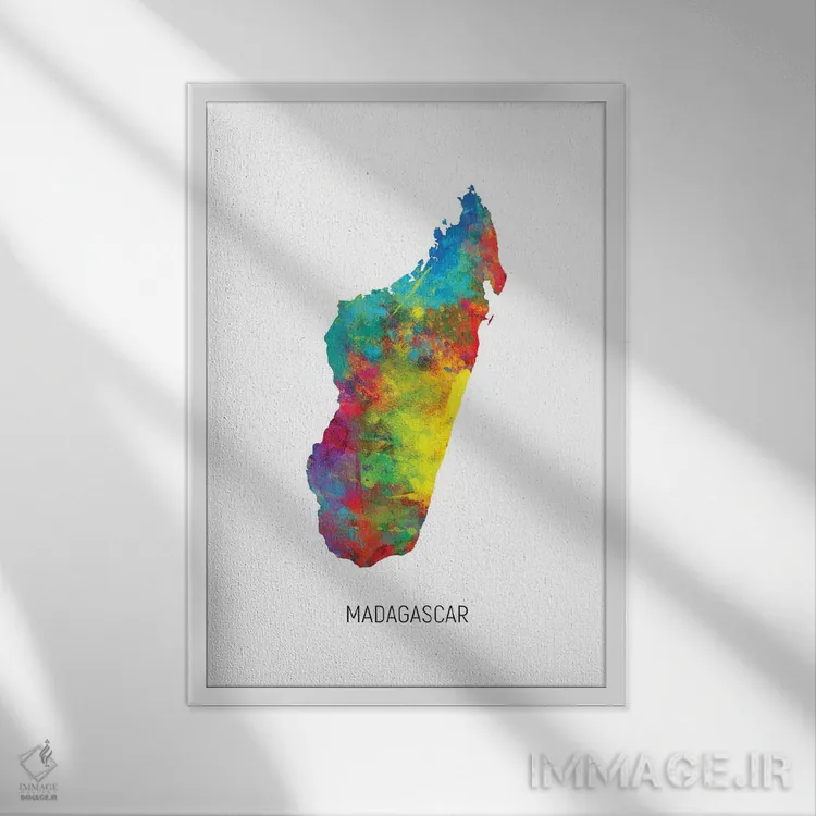 تابلو دکوراتیو نقشه ماداگاسکار اثر مایکل تامپست - نمای قابدار سفید