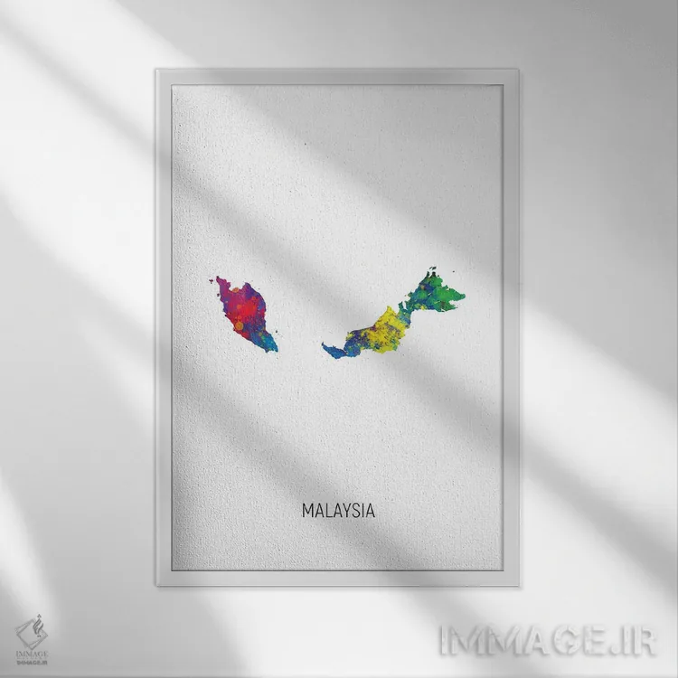 تابلو دکوراتیو نقشه مالزی اثر مایکل تامپست - نمای قابدار سفید