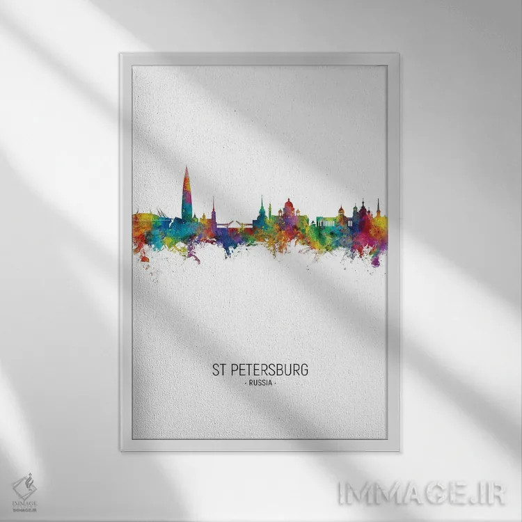 تابلو دکوراتیو افق سن پترزبورگ، روسیه اثر مایکل تامپست - نمای قابدار سفید