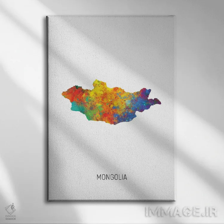 تابلو دکوراتیو نقشه مغولستان اثر مایکل تامپست - نمای روبهرو روی دیوار