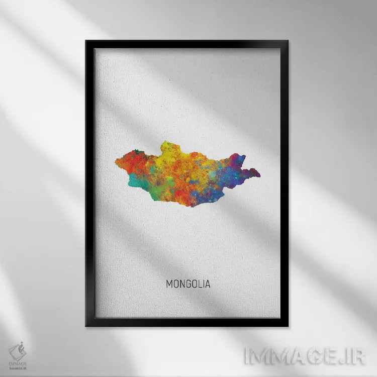 تابلو دکوراتیو نقشه مغولستان اثر مایکل تامپست - نمای قابدار مشکی