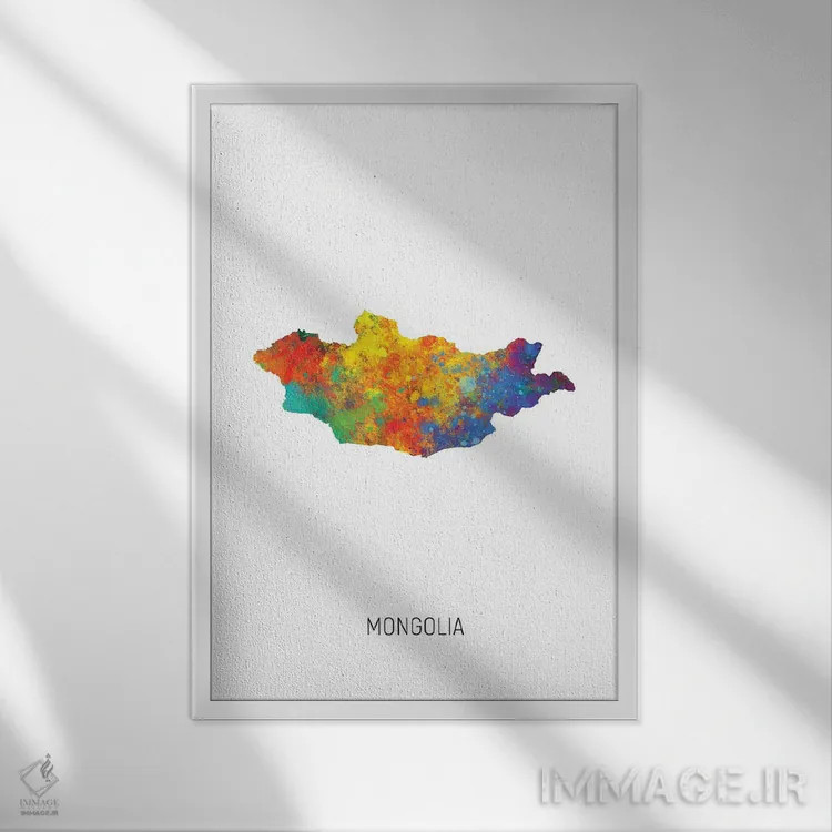 تابلو دکوراتیو نقشه مغولستان اثر مایکل تامپست - نمای قابدار سفید