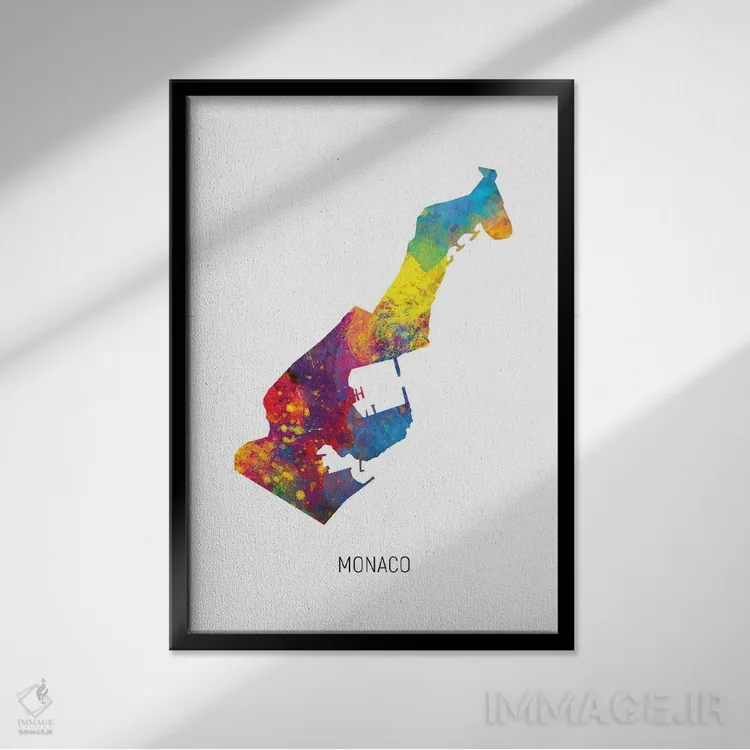 تابلو دکوراتیو نقشه موناکو اثر مایکل تامپست - نمای قابدار مشکی