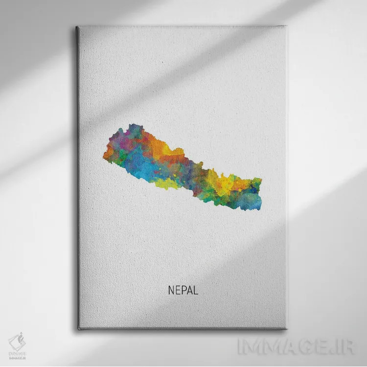 تابلو دکوراتیو نقشه نپال اثر مایکل تامپست - نمای روبهرو روی دیوار