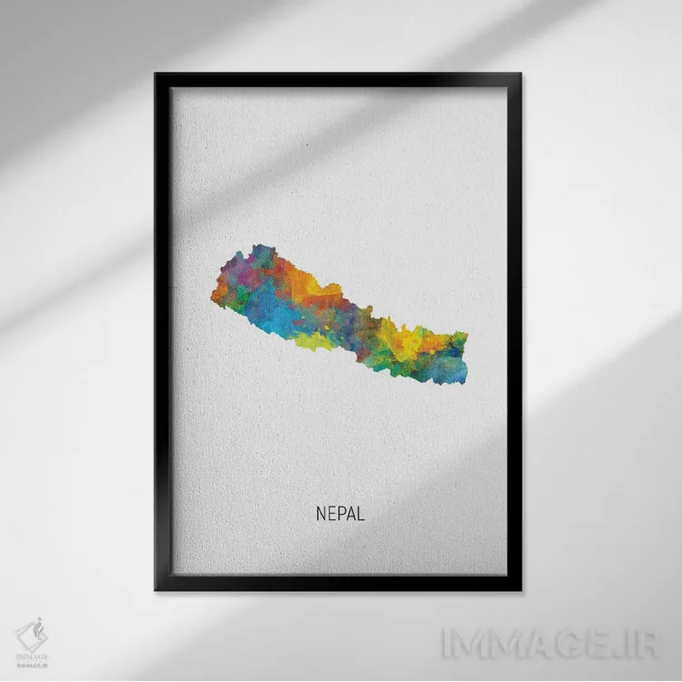 تابلو دکوراتیو نقشه نپال اثر مایکل تامپست - نمای قابدار مشکی