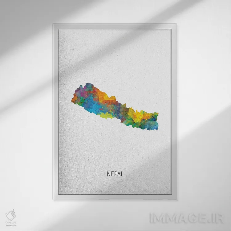 تابلو دکوراتیو نقشه نپال اثر مایکل تامپست - نمای قابدار سفید