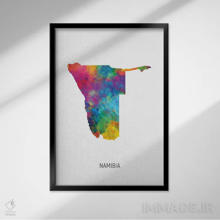 تابلو دکوراتیو نقشه نامیبیا اثر مایکل تامپست - نمای قابدار مشکی