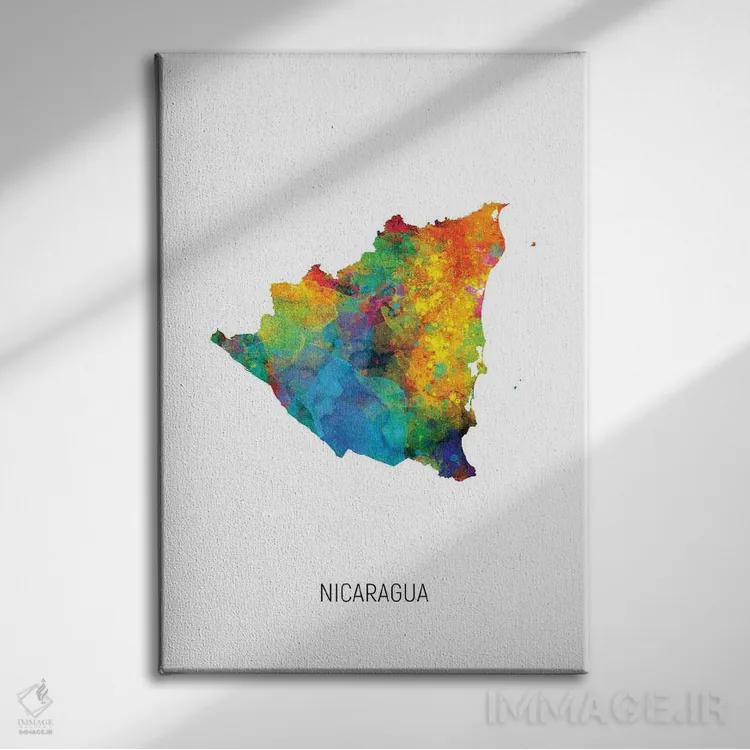 تابلو دکوراتیو نقشه نیکاراگوئه اثر مایکل تامپست - نمای روبهرو روی دیوار