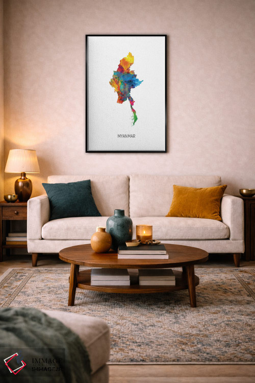 تابلو دکوراتیو نقشه میانمار اثر مایکل تامپست - D6B