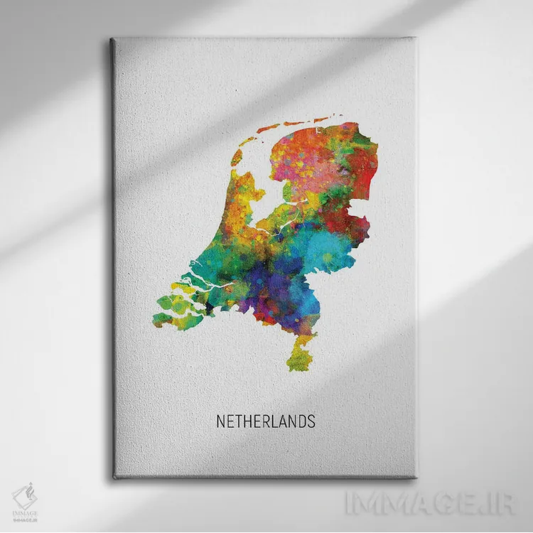 تابلو دکوراتیو نقشه هلند اثر مایکل تامپست - نمای روبهرو روی دیوار