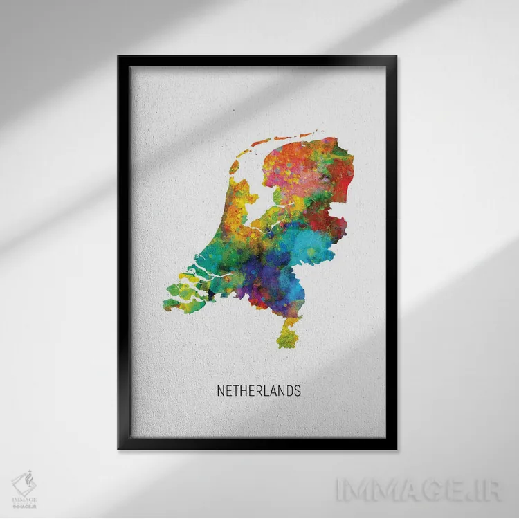 تابلو دکوراتیو نقشه هلند اثر مایکل تامپست - نمای قابدار مشکی