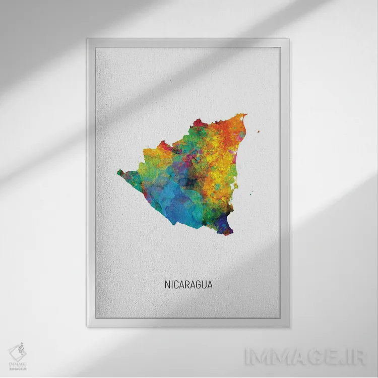 تابلو دکوراتیو نقشه نیکاراگوئه اثر مایکل تامپست - نمای قابدار سفید