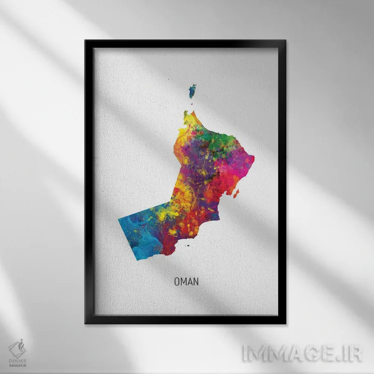 تابلو دکوراتیو نقشه عمان اثر مایکل تامپست - نمای قابدار مشکی