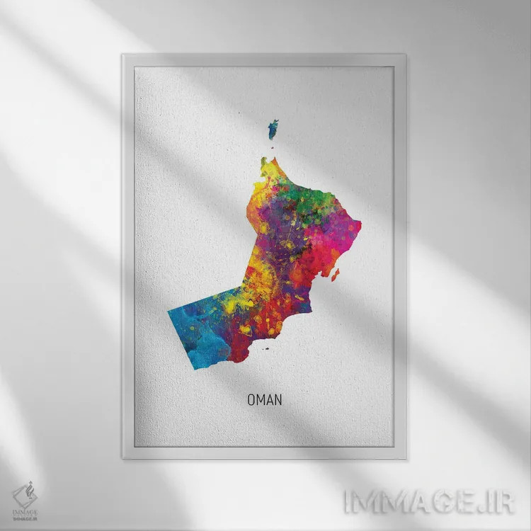 تابلو دکوراتیو نقشه عمان اثر مایکل تامپست - نمای قابدار سفید