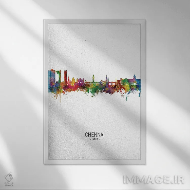 تابلو دکوراتیو نمای عمودی از افق چنای، هند اثر مایکل تامپست - نمای قابدار سفید