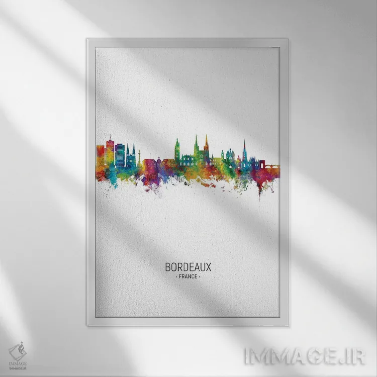 تابلو دکوراتیو نمای عمودی از افق بوردو، فرانسه اثر مایکل تامپست - نمای قابدار سفید