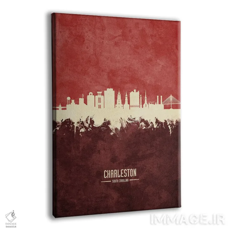 تابلو دکوراتیو نمای افق چارلستون با رنگ زرشکی اثر مایکل تامپست - نمای پرسپکتیو محصول